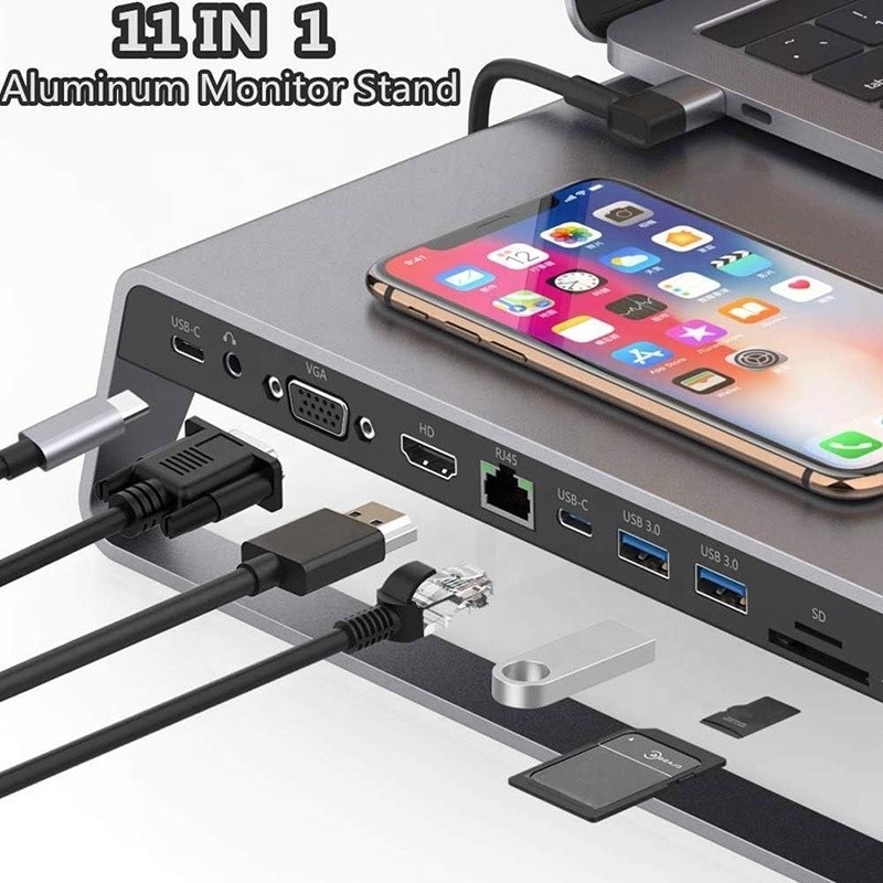 TYPE-C Mężczyzna 11 w 1 węzło komputerowy laptop Adapter stacji dokującej z 1000Mbps RJ45 i USB-C PD