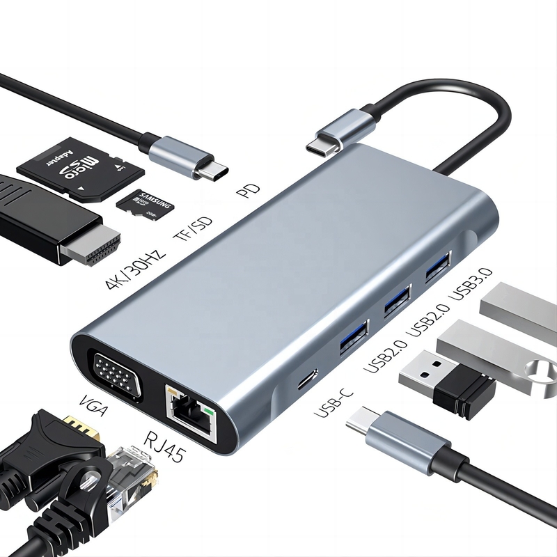 USB C Typ C 10 W 1 Docking Station z 4K HDTV VGA Lan RJ45 USB3.0 Card Reader PD