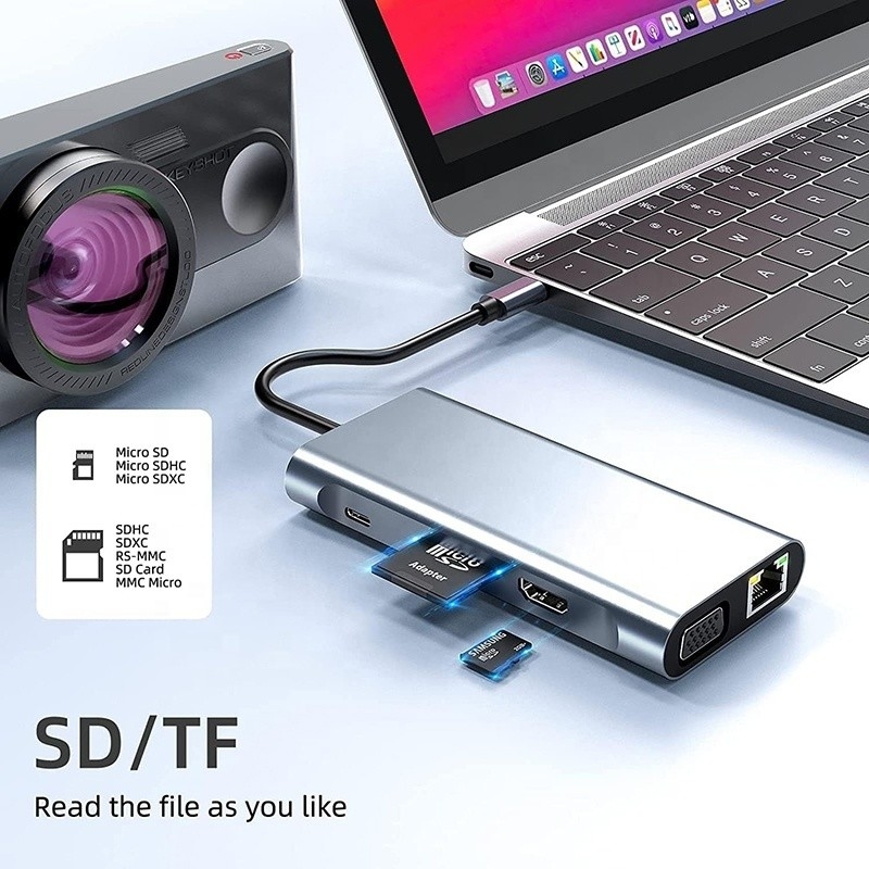 USB C Typ C 10 W 1 Docking Station z 4K HDTV VGA Lan RJ45 USB3.0 Card Reader PD