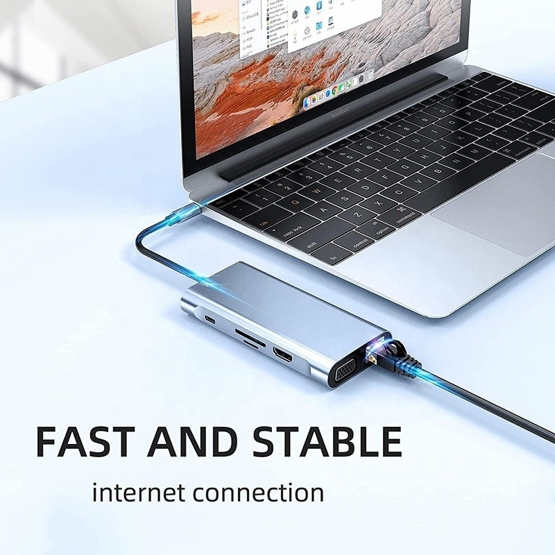 USB C Typ C 10 W 1 Docking Station z 4K HDTV VGA Lan RJ45 USB3.0 Card Reader PD
