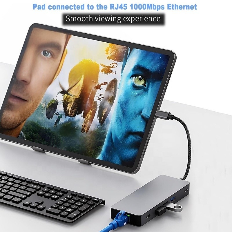 10 w 1 USB C Hub Do Dual HDMI 4K 60Hz Adapter Dock z USB 3.0 Ethernet RJ45 1000Mbps