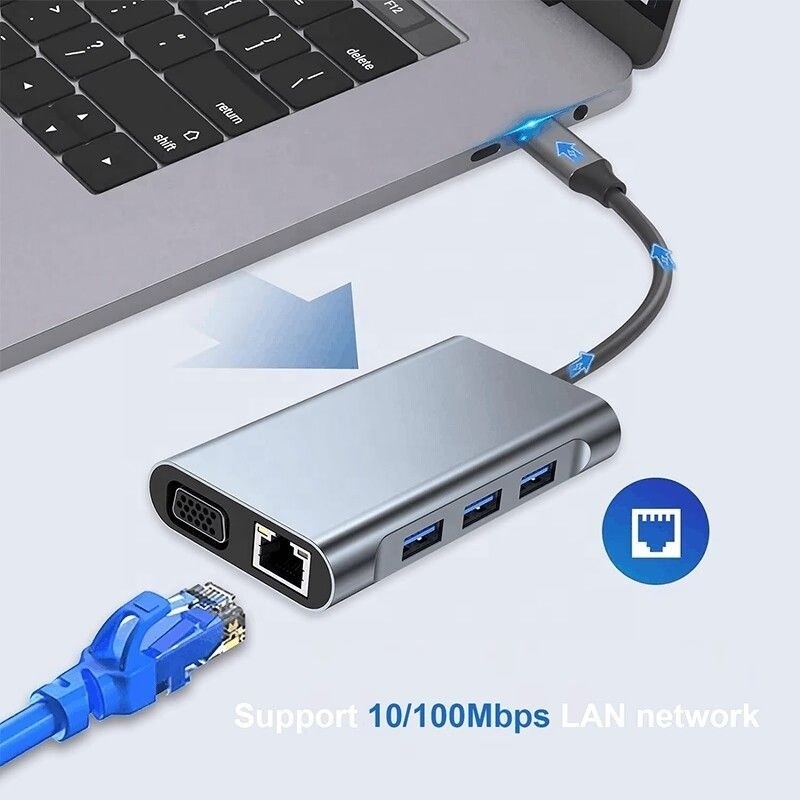 Wielofunkcyjna 8-W-1 USB-C USB C Docking Station z podwójnym 4K HDMI i 2 portami HDMI Szary
