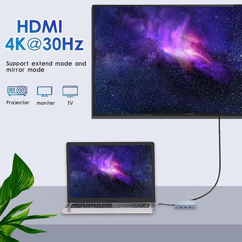 Wielofunkcyjna 8-W-1 USB-C USB C Docking Station z podwójnym 4K HDMI i 2 portami HDMI Szary