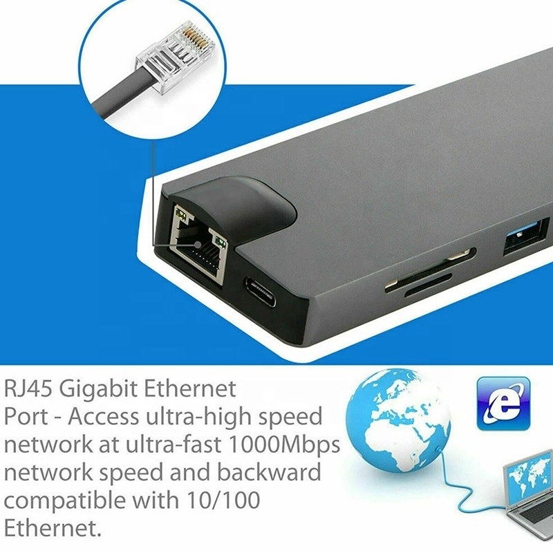 8-w-1 USB C Hub Typ-C Typ C 3.1 do 4K HDMI HDTV RJ45 Lan Ethernet PD USB3.0 Adapter Hub