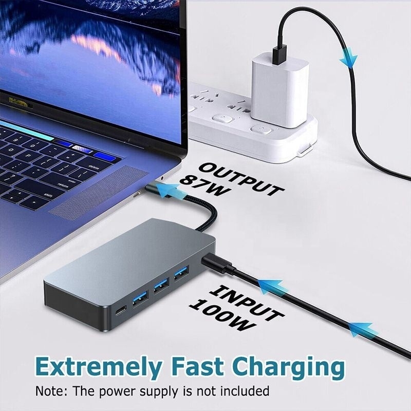 4K 30Hz Dual HDMI USB 3.0 Adapter Docking Station 7 w 1 Multiport USB C Type C Hub