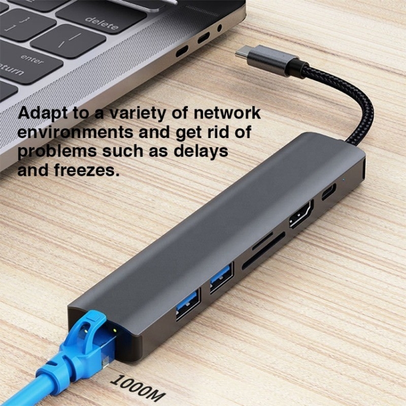Szary 7 w 1 USB C Type C Hub z 1000M RJ45 Gigabit Ethernet 4K HDMI PD 100W Adapter