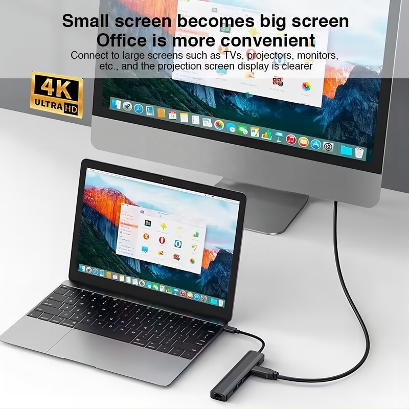 Szary 7 w 1 USB C Type C Hub z 1000M RJ45 Gigabit Ethernet 4K HDMI PD 100W Adapter