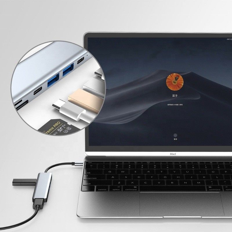 Szary 7 w 1 USB C do HDMI Adapter Hub Dock z 4K HD HDMI PD SD TF SD / TF Card Reader