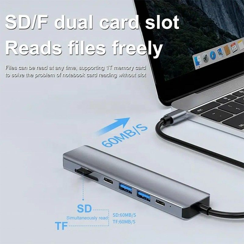 Szary 7 w 1 USB C do HDMI Adapter Hub Dock z 4K HD HDMI PD SD TF SD / TF Card Reader