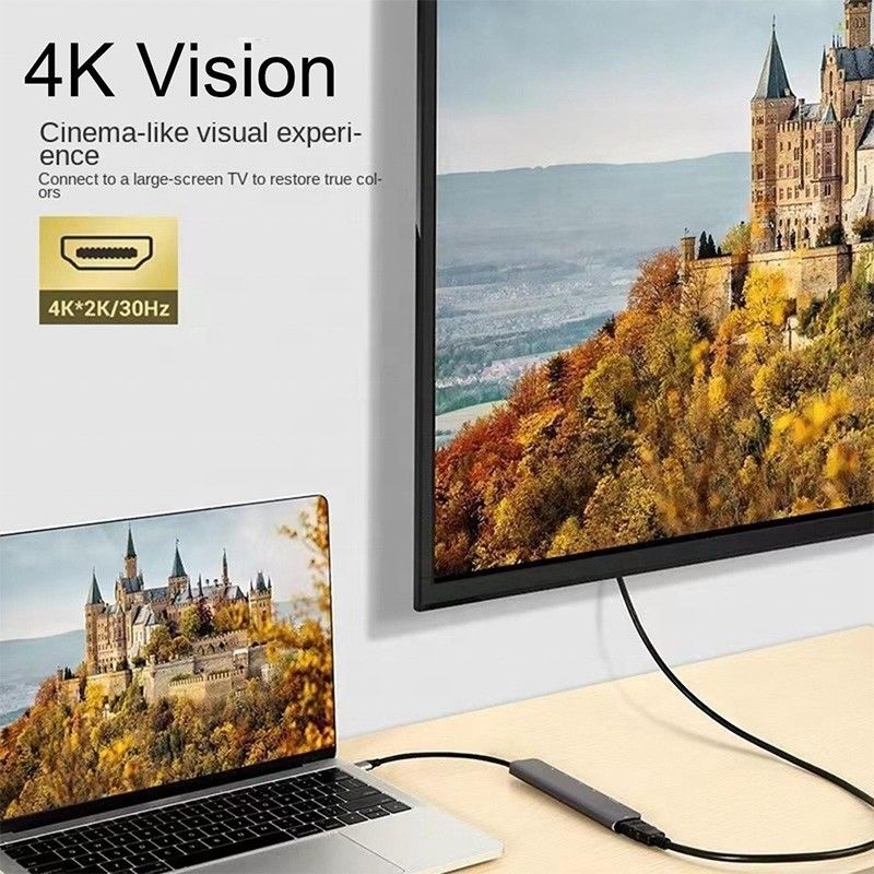 Szary 7 w 1 USB C do HDMI Adapter Hub Dock z 4K HD HDMI PD SD TF SD / TF Card Reader