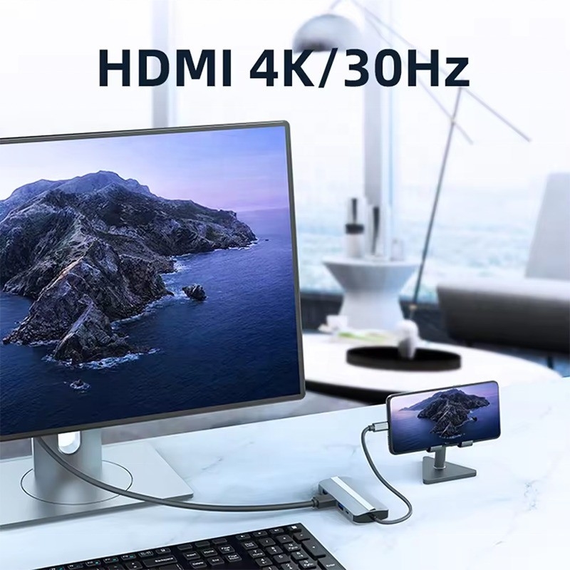 7 w 1 USB C USB-C Hub Do Macbooka Szary HDMI USB 3.0 USB2.0 RJ45 SD/TF Card Reader PD wyjście