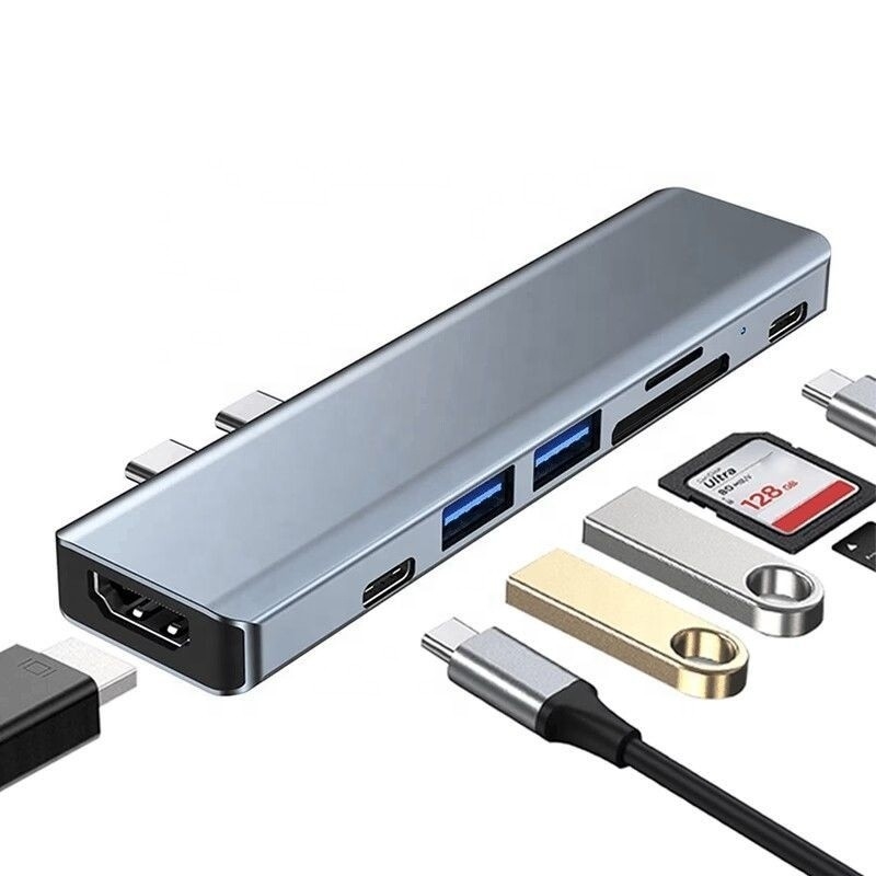Adapter USB C typu C 7-w-1 Multiport Dock Hub z wyjściem HDMI USB 3.0 USB 2.0 SD/TF PD