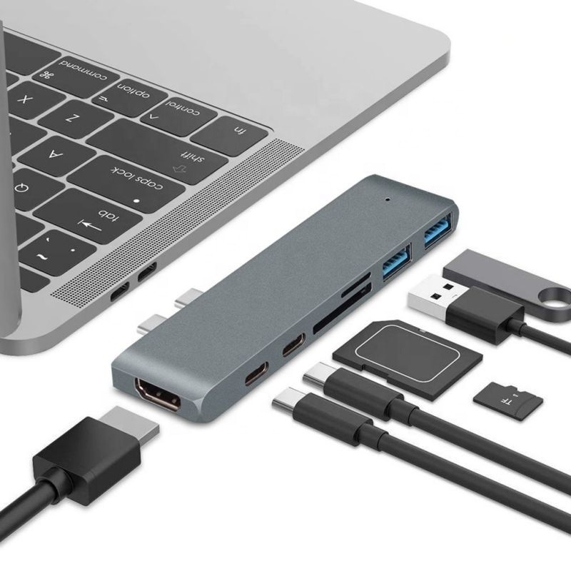 Stacja dokująca 7-w-2 węzło z podwójnym wejściem typu C i typem interfejsu USB 3.1