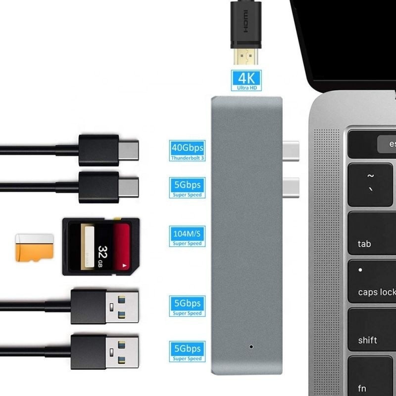 Stacja dokująca 7-w-2 węzło z podwójnym wejściem typu C i typem interfejsu USB 3.1