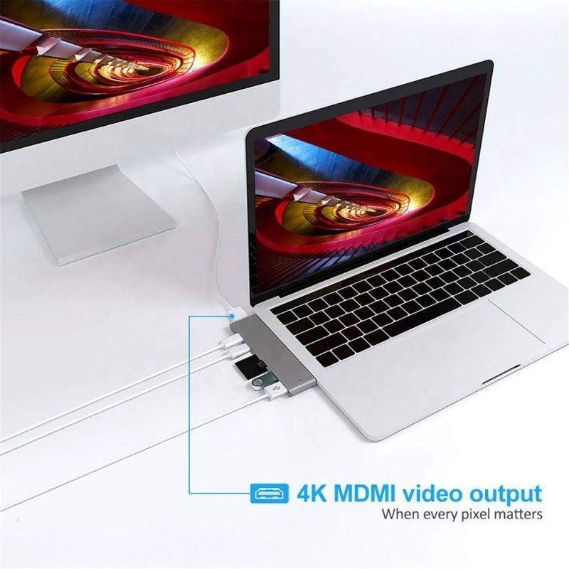 Stacja dokująca 7-w-2 węzło z podwójnym wejściem typu C i typem interfejsu USB 3.1