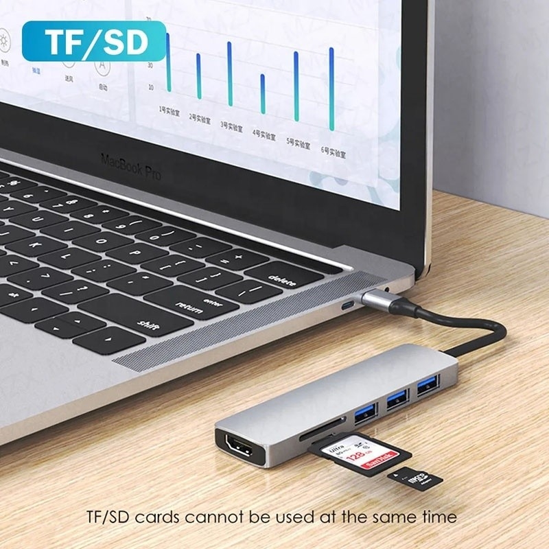 6-w-1 Multiport Laptop Docking Station z 4K HD HDMI HDTV USB 3.0 SD TF Card Reader