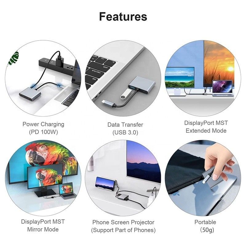 4-w-1 USB C do podwójnej 4K HDMI MST Adaptora do ładowania Transfer danych i wyjścia wideo