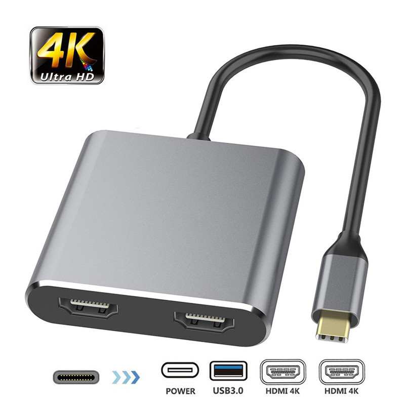 Stacja dokująca 4-w-1 z 2 podwójnymi portami HDMI 4K i adapterem USB-C typu C do podwójnych HDMI