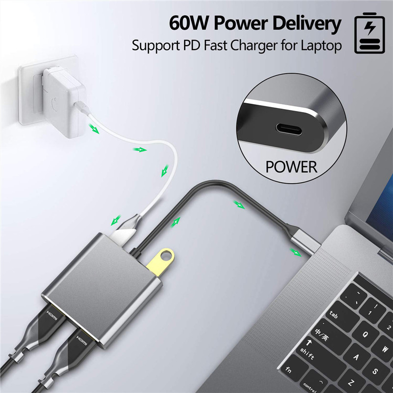 Stacja dokująca 4-w-1 z 2 podwójnymi portami HDMI 4K i adapterem USB-C typu C do podwójnych HDMI
