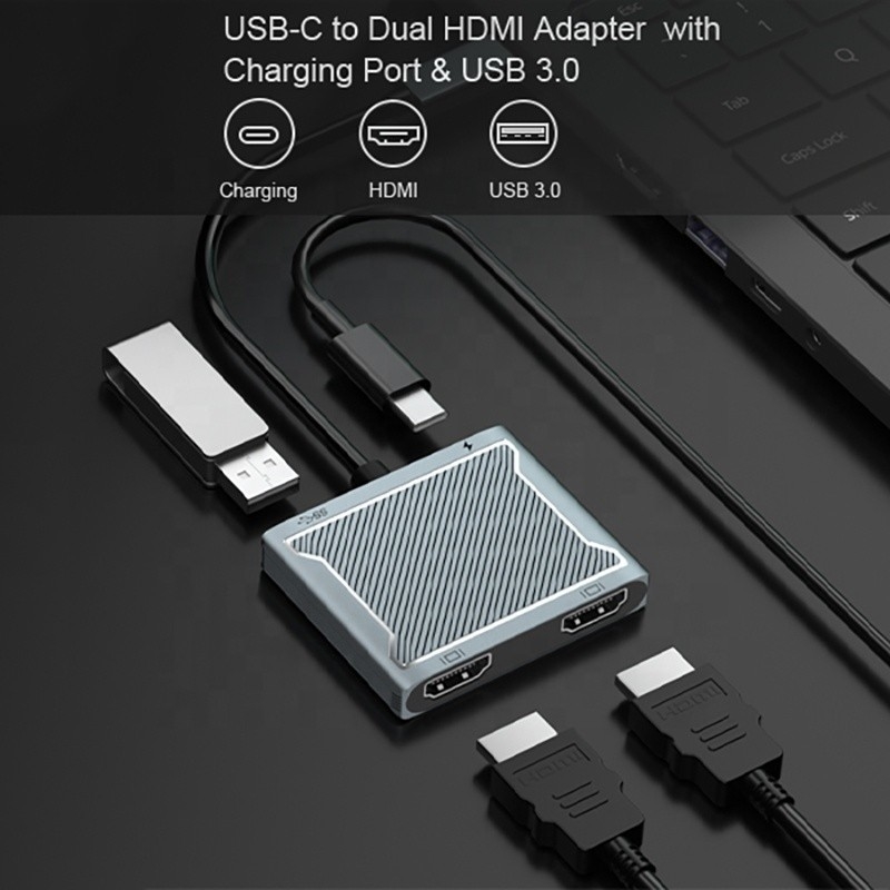 USB C Type C Interface Connector Dual HDMI Adapter 4K 4 w 1 USB 3.0 Hub For Laptop