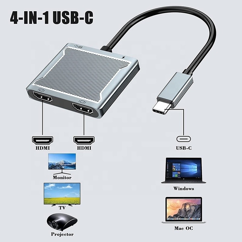 USB C Type C Interface Connector Dual HDMI Adapter 4K 4 w 1 USB 3.0 Hub For Laptop