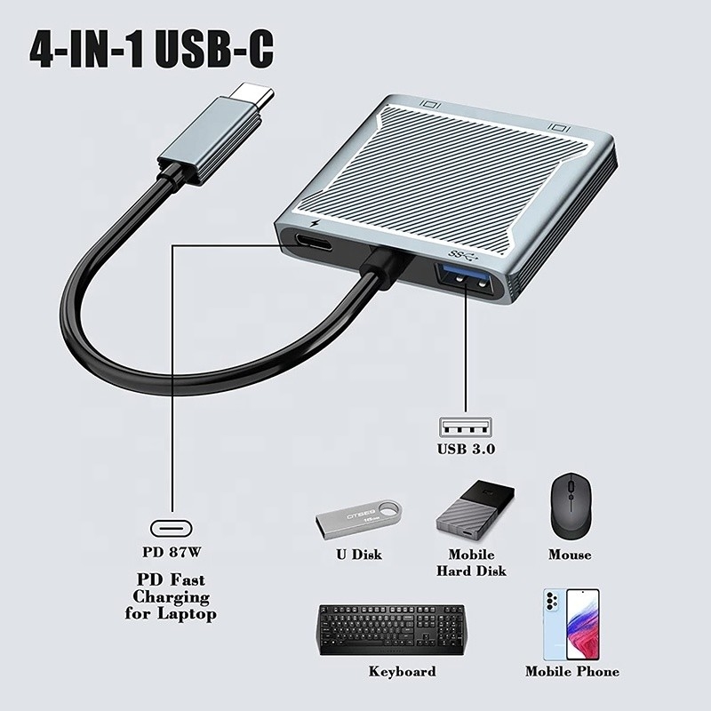 USB C Type C Interface Connector Dual HDMI Adapter 4K 4 w 1 USB 3.0 Hub For Laptop