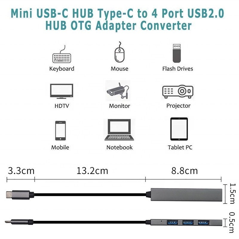 Typ C Interfejs 4 w 1 14 portów Hub Typ C OTG do USB 3.0 2.0 Adapter Stop aluminiowy