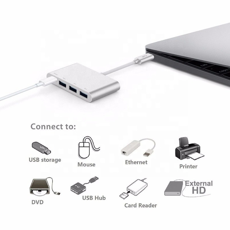 USB 3.1 Interfejs 4-w-1 Typ C Hub Wielokrotny adapter do szybkiego przesyłania danych