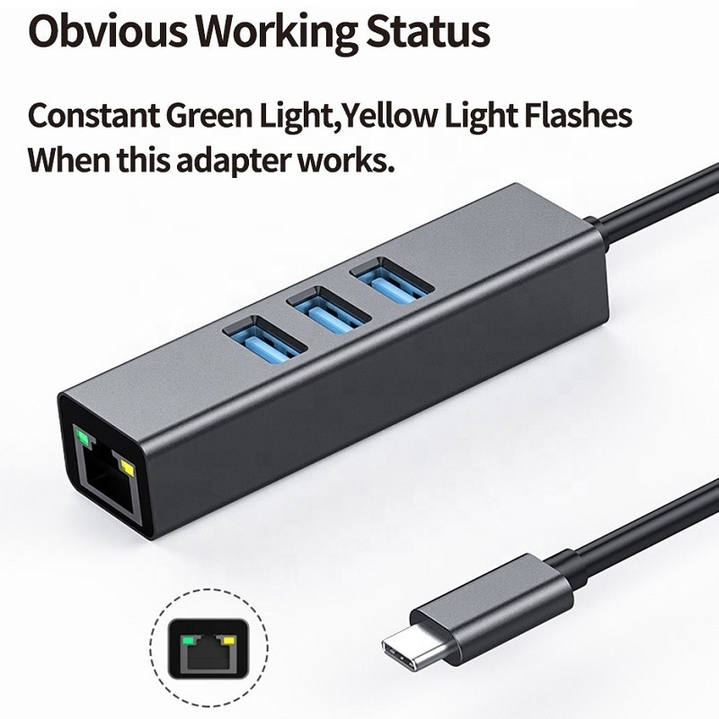 USB 3.1 Typ C do 9 portów USB3.0 Hub z Gigabit Ethernet RJ45 Lan Port Adapter Szary