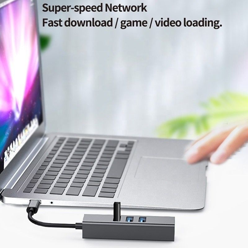 USB 3.1 Typ C do 9 portów USB3.0 Hub z Gigabit Ethernet RJ45 Lan Port Adapter Szary