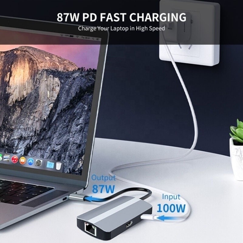 6 w 1 USB A Hub 4K HDMI USB3.0 RJ45 1000Mbps PD Adapter do ładowania