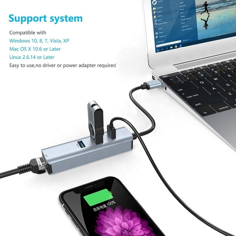 USB 3.0 do 6 portów USB Hub i 1000Mbps Ethernet Adapter dla kompatybilności mężczyzny-kobiety
