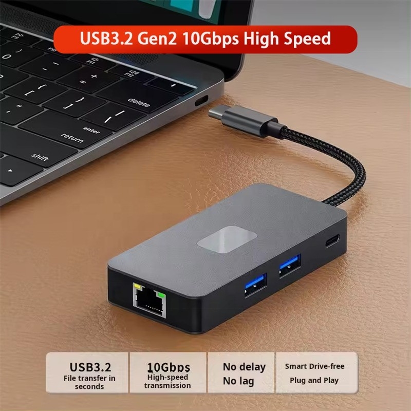 8-w-1 adapter wielozadaniowy USB-C Hub z HDMI 3 USB3.0 RJ45 I PD wyjście 5-8 portów