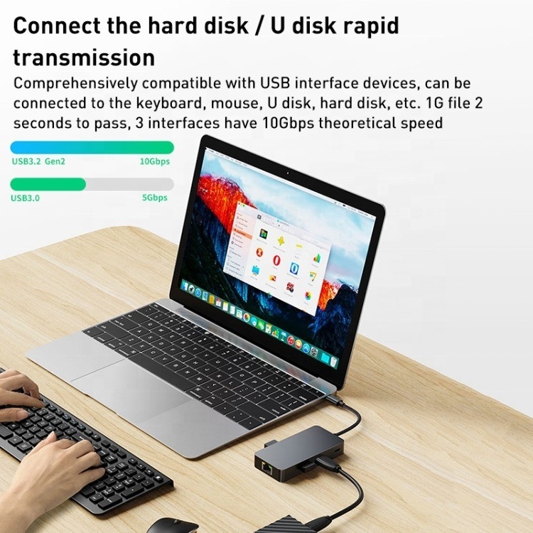 8-w-1 adapter wielozadaniowy USB-C Hub z HDMI 3 USB3.0 RJ45 I PD wyjście 5-8 portów