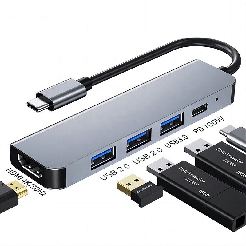 Dostosowany 6-w-1 USB C Type-C Hub do 4K HDMI i USB 3.0 dla Macbooka OEM / ODM