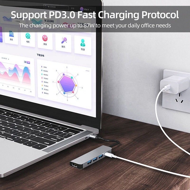 Dostosowany 6-w-1 USB C Type-C Hub do 4K HDMI i USB 3.0 dla Macbooka OEM / ODM