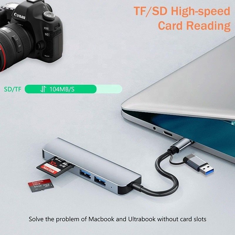 USB A/C Wejście USB 3.0 Adapter wieloprzewodnikowy typu C Stacja dokująca z czytnikiem kart SD/TF