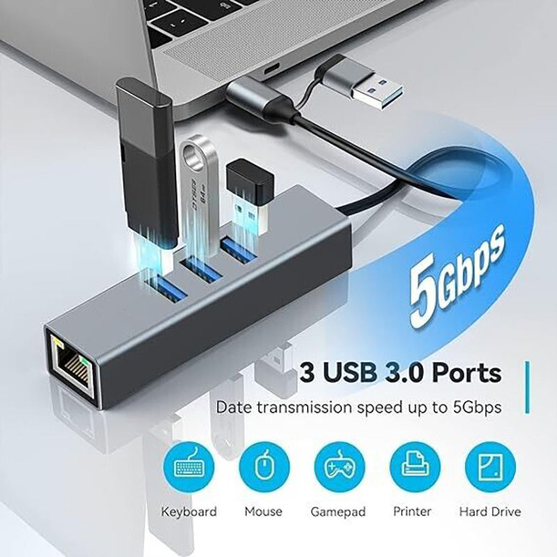 Adapter USB typu C do Ethernet z 14 portami USB 1000 Mbit/s Gigabit RJ45 LAN Hub