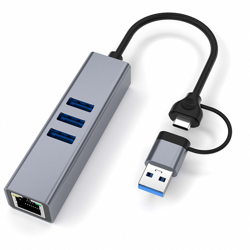 Adapter LAN typu C USB 6-w-2 USB C Hub z 3 portami USB 3.0 i RJ45 Gigabit LAN Interface