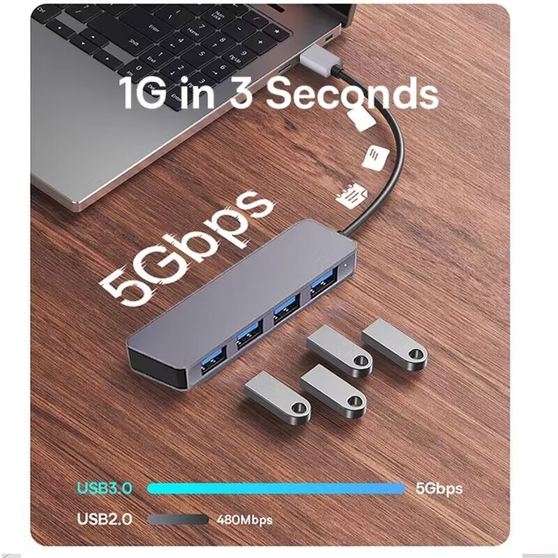 Wysokiej prędkości 4 porty USB 3.0 HUB 5Gbps USB C Przenośny z adapterem zasilania dla PC Mac Laptop
