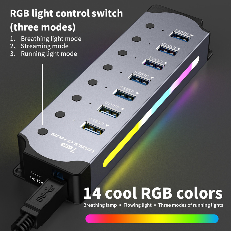 Zastosowane logo Akceptowana prędkość USB 3.0 Hub z 7 portami i konstrukcją ze stopu aluminium