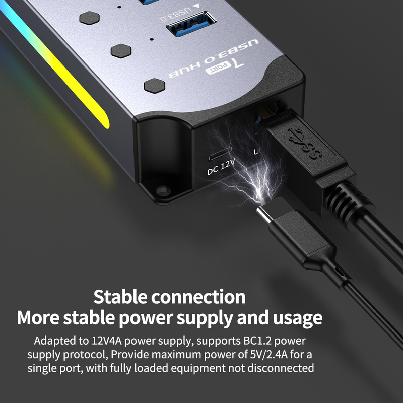 Zastosowane logo Akceptowana prędkość USB 3.0 Hub z 7 portami i konstrukcją ze stopu aluminium