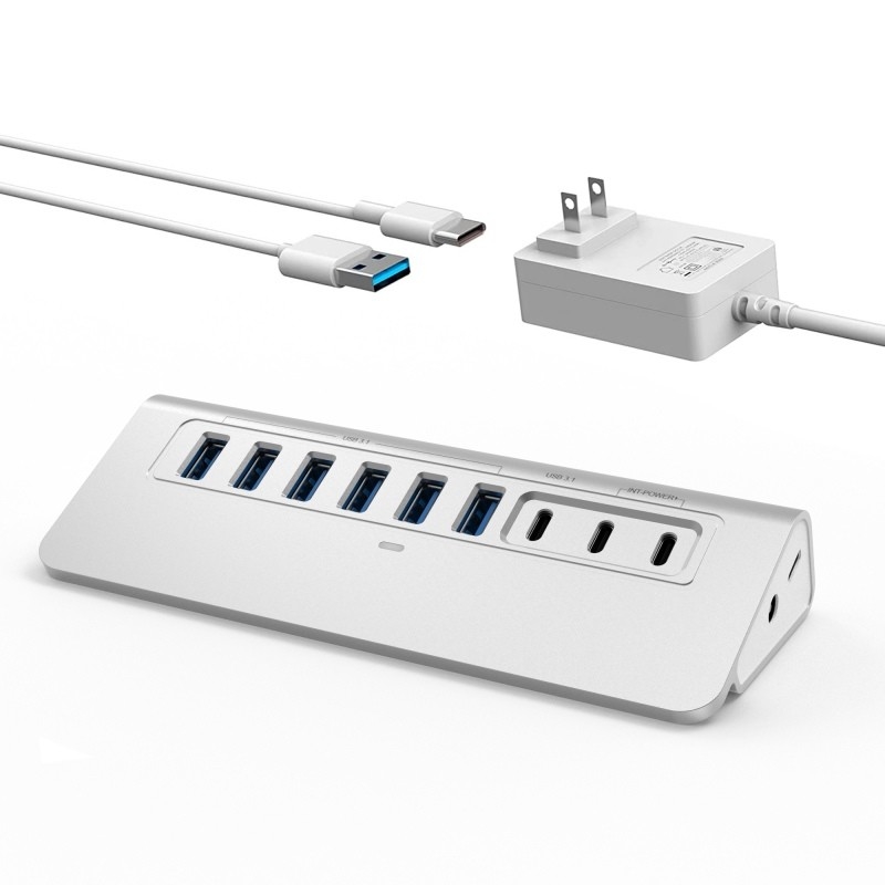 Hub USB typu C z portem typu C i materiałem ze stopu aluminium