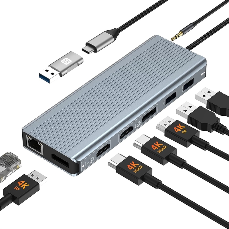 Zwiększona łączność 12 w 1 USB C Type-C Hub Multiport Dock Station z podwójnym HDMI