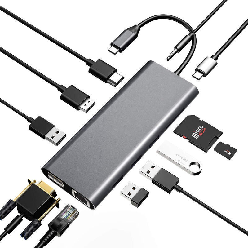 USB C Hub z HDMI i wyświetlaczem, 13 w 1 USB C do wyświetlacza Hub z 100W PD
