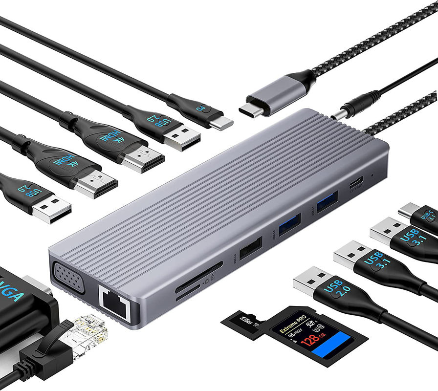 USB C Hub z HDMI i wyświetlaczem, 13 w 1 USB C do wyświetlacza Hub z 100W PD
