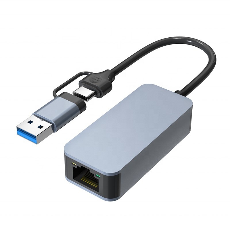 2 w 1 aluminiowy adapter Ethernet USB 3.0 typu C do szybkiego i stabilnego połączenia sieciowego