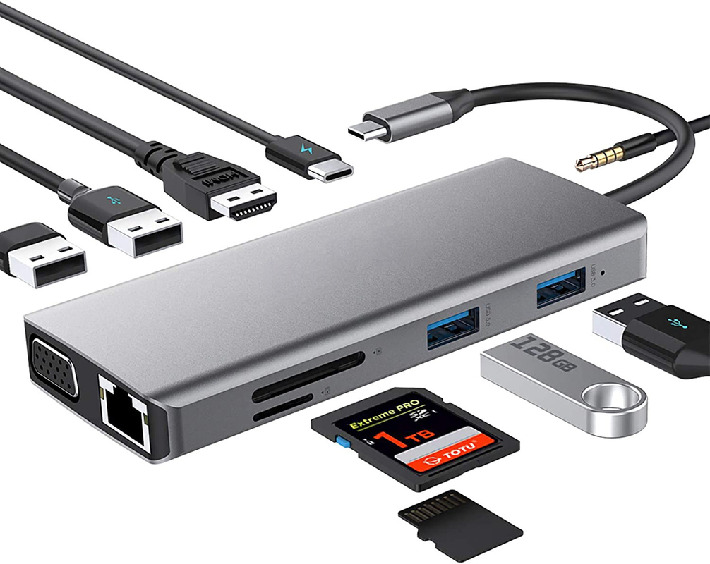 12 w 1 USB-C Type-C Docking Station do ładowania, transferu danych i funkcji głośnika