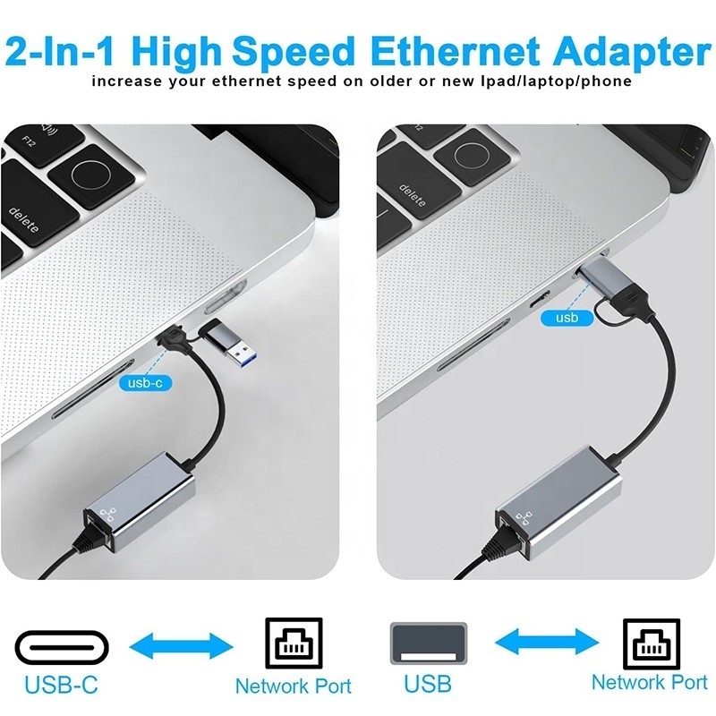 USB C Typ-C do RJ45 Ethernet Adapter Gigabit Lan dla laptopów o dużym zapotrzebowaniu