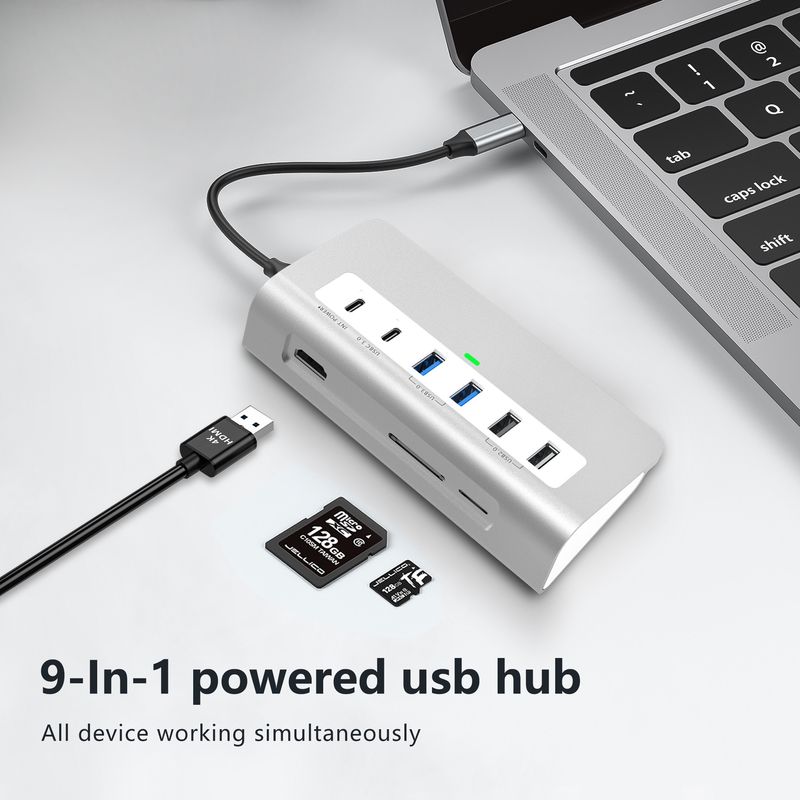 Dodatkowe funkcje Stacja dokująca USB-C 9 w 1 z instrukcją obsługi i kompaktową konstrukcją
